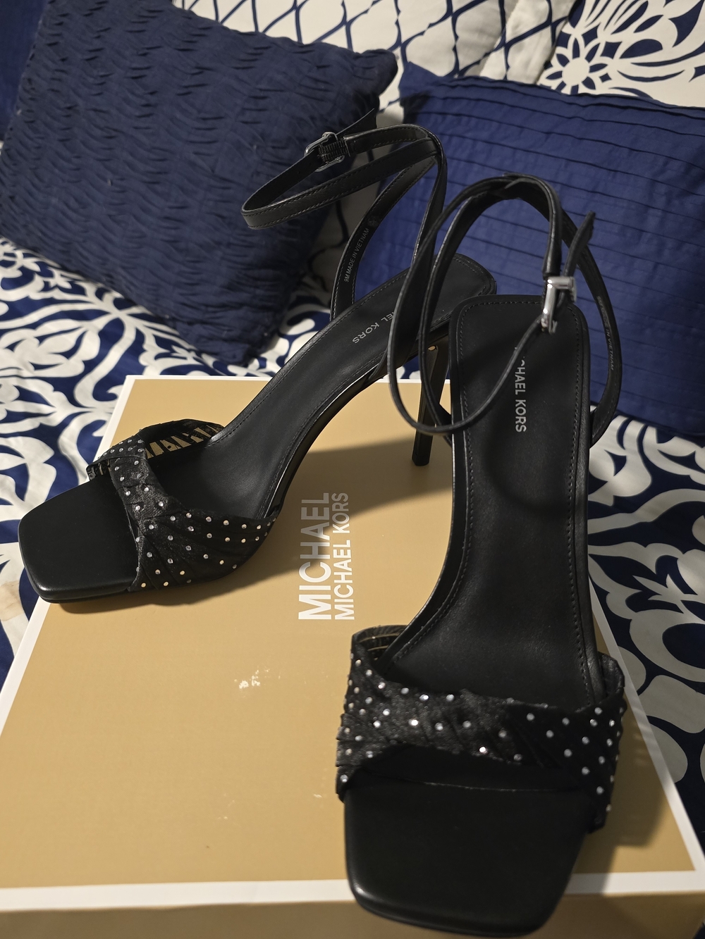 Michael Kors Black Rhinestone Ankle-Strap Heels